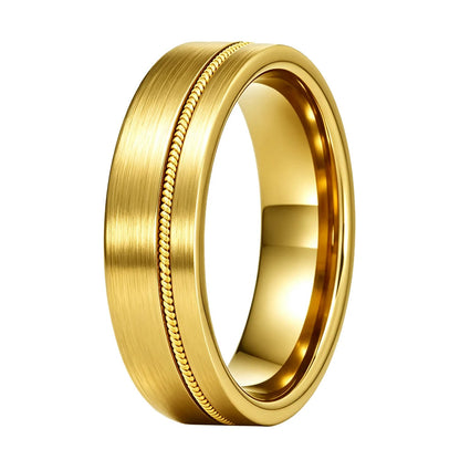 Tungsten Ring with Gold Guitar String Inlay