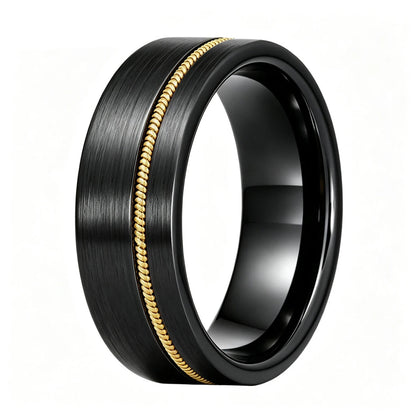 Tungsten Ring with Gold Guitar String Inlay