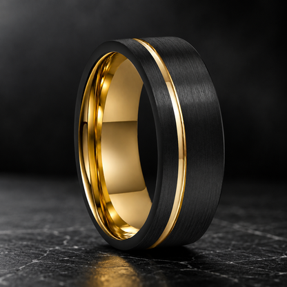 Tungsten Ring with Gold Inlay