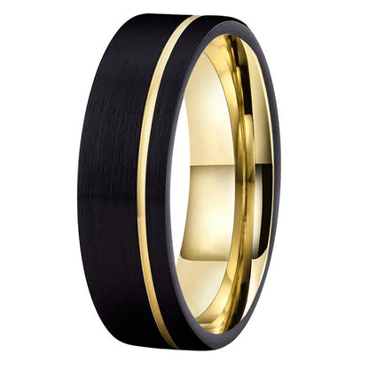 Tungsten Ring with Gold Inlay
