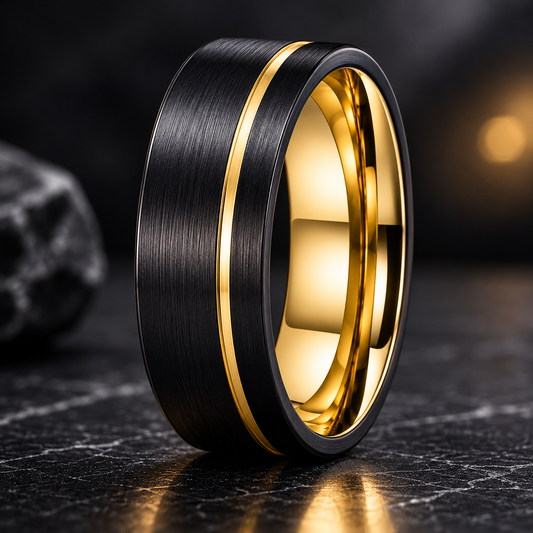 Tungsten Ring with Gold Inlay