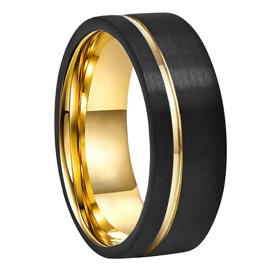Tungsten Ring with Gold Inlay