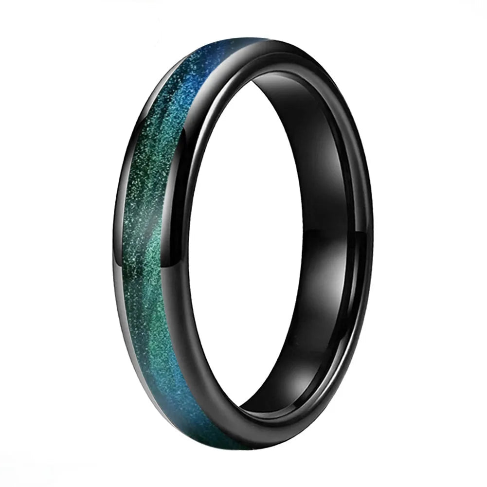 Tungsten Ring with Gunmetal Green Flow Sand Inlay