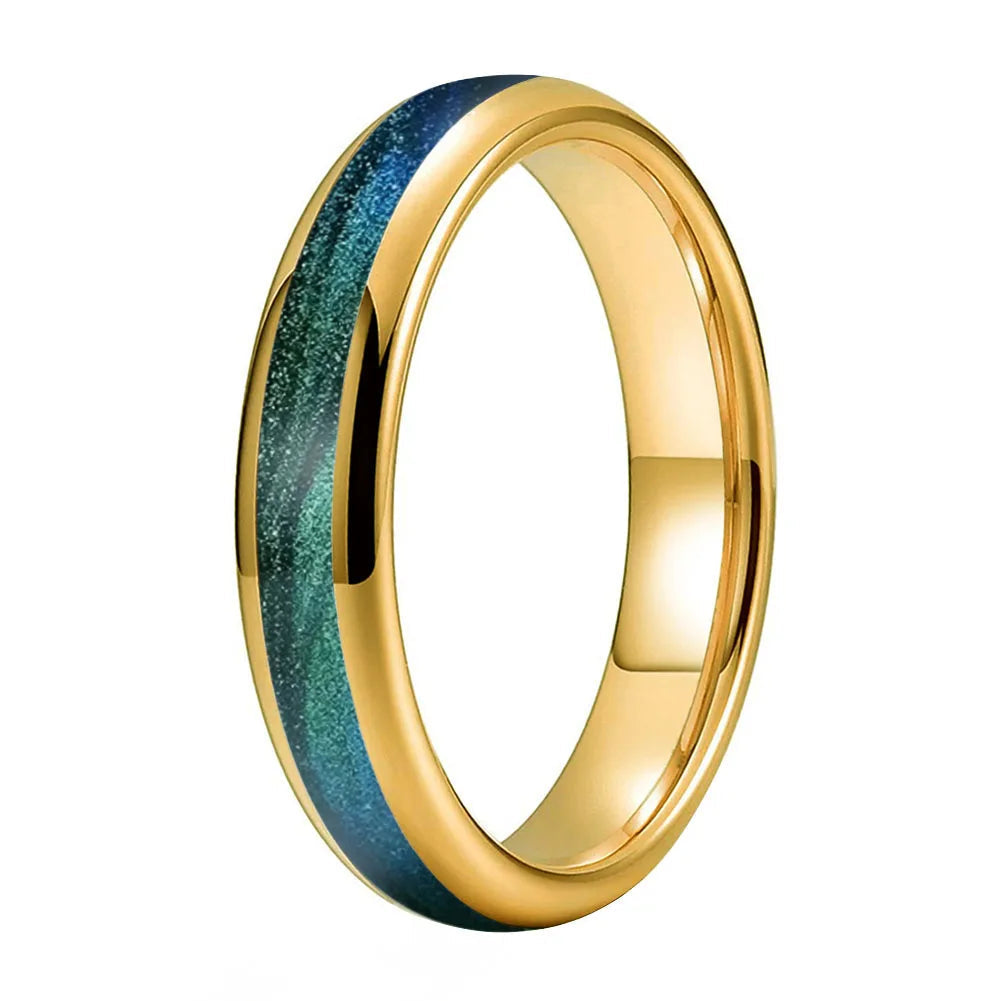 Tungsten Ring with Gunmetal Green Flow Sand Inlay