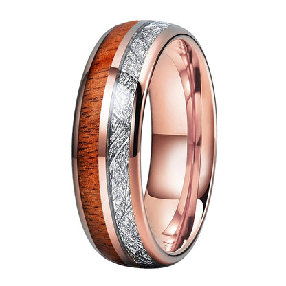 Tungsten Ring with Koa Wood & Meteorite Inlay