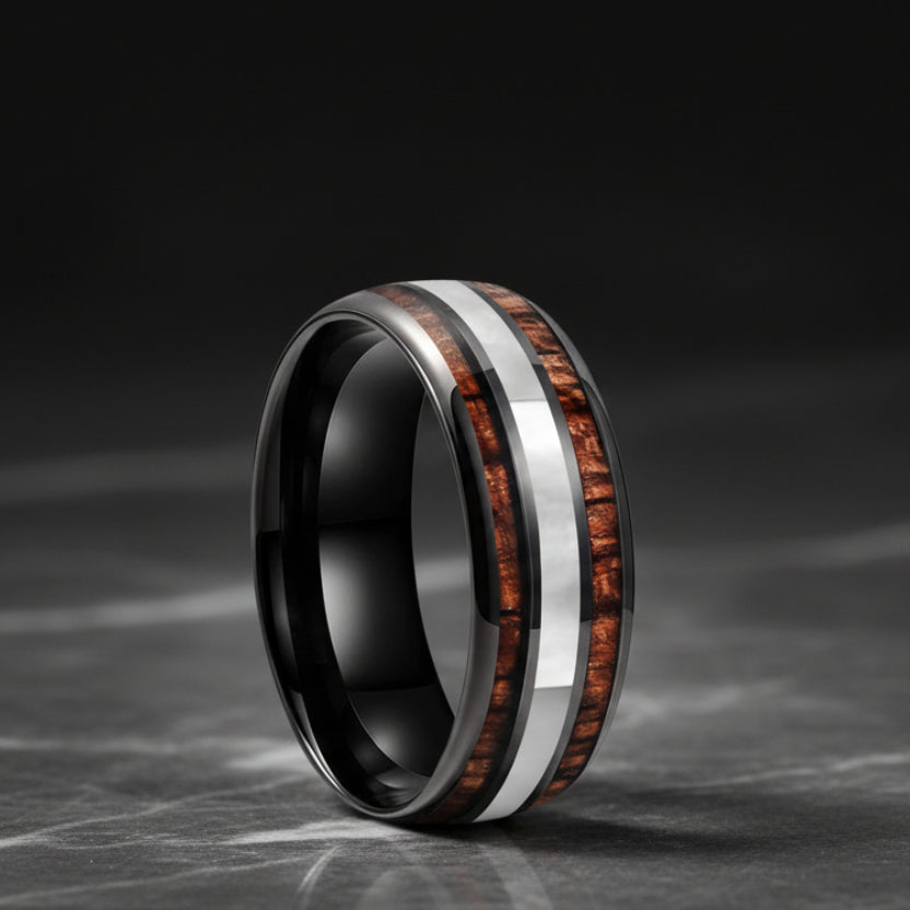 8mm Tungsten Ring with Koa Wood & Mother of Pearl Inlay