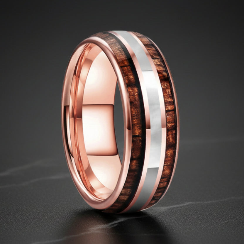 8mm Tungsten Ring with Koa Wood & Mother of Pearl Inlay