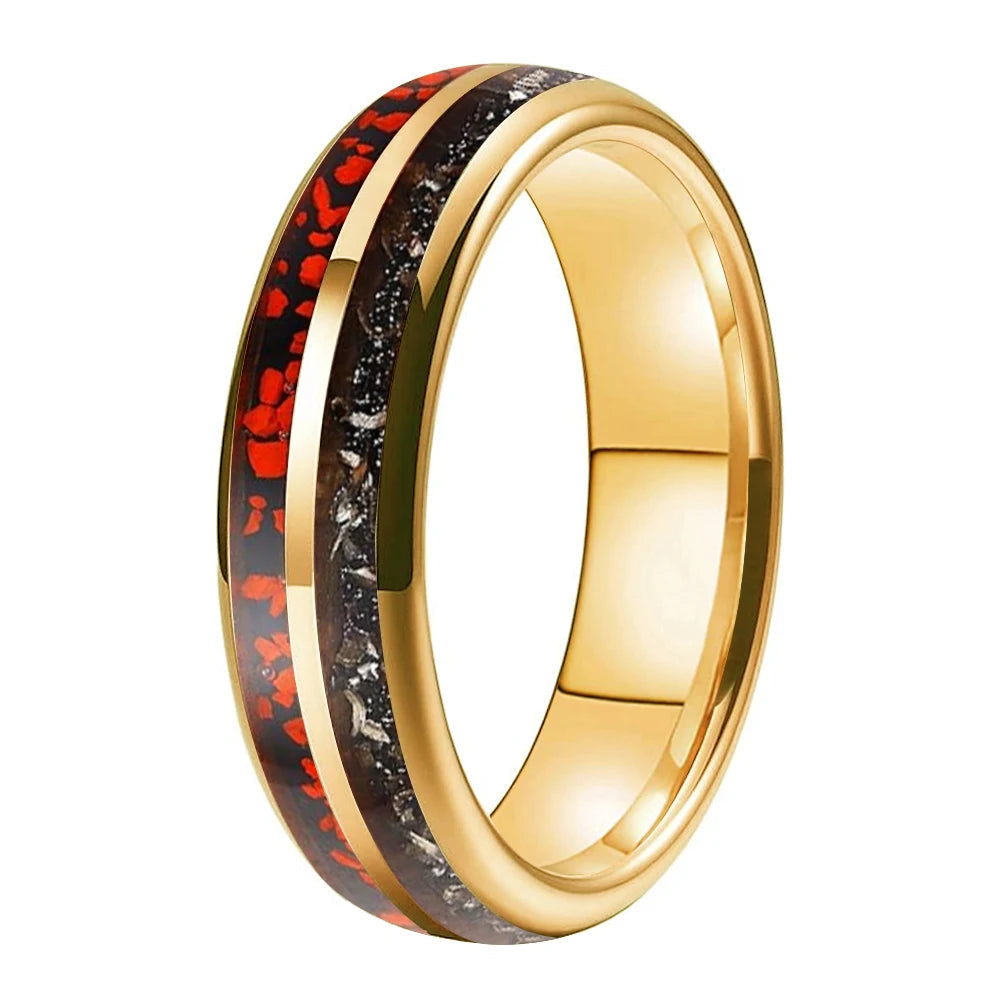 Tungsten Ring with Meteorite & Dinosaur Bone Inlay