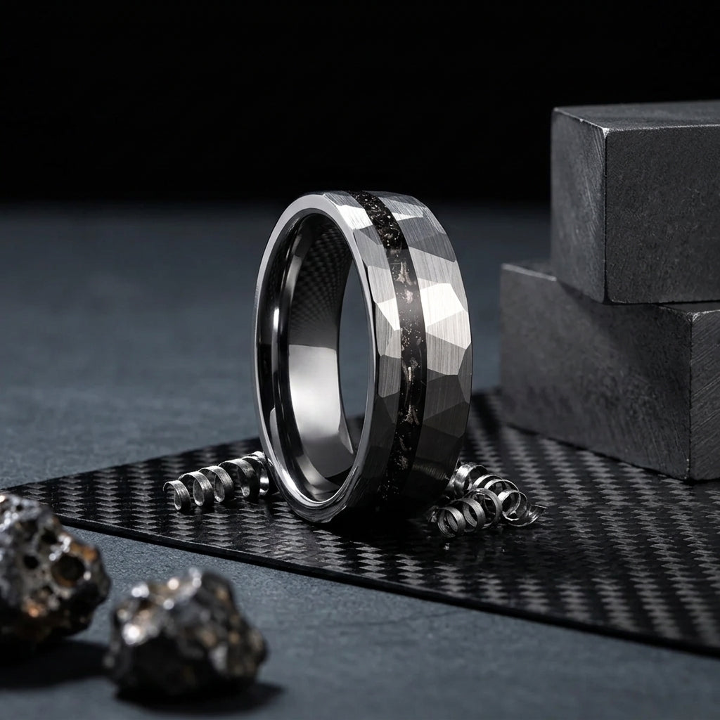 Tungsten Ring with Meteorite Fragment Inlay (8mm)