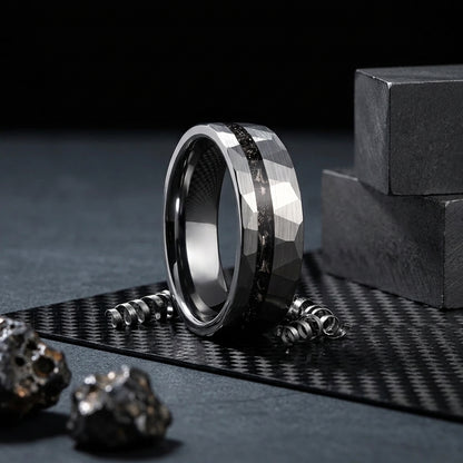 Tungsten Ring with Meteorite Fragment Inlay (8mm)