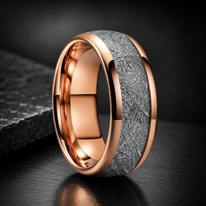 Tungsten Ring with Meteorite Inlay