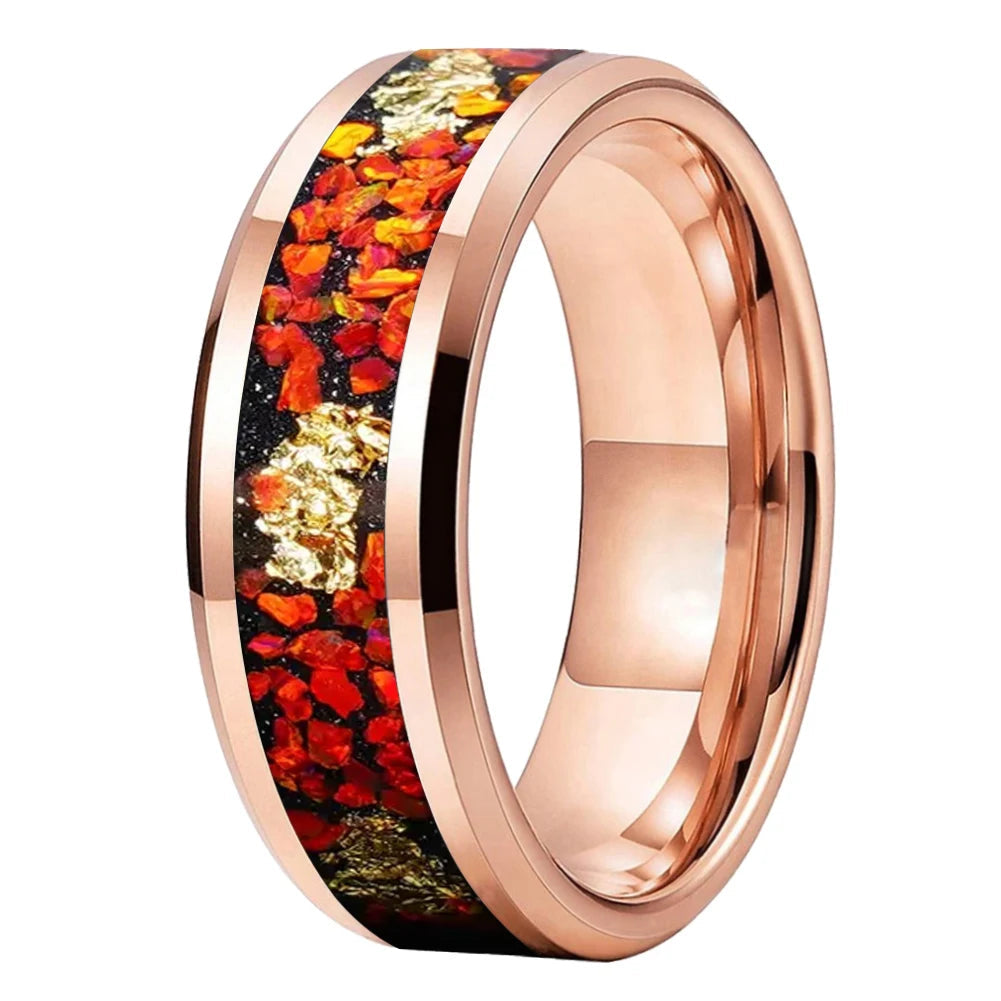 8MM Tungsten Ring with Orange Opal
