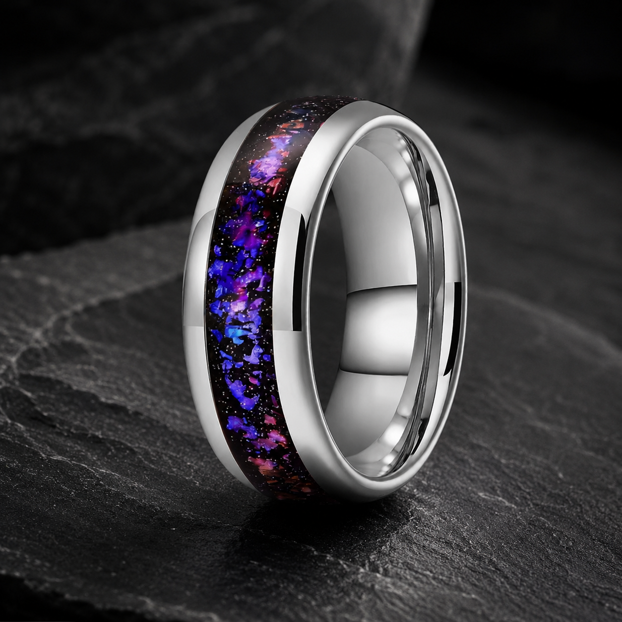 Tungsten Ring with Orion Nebula & Meteorite Inlay