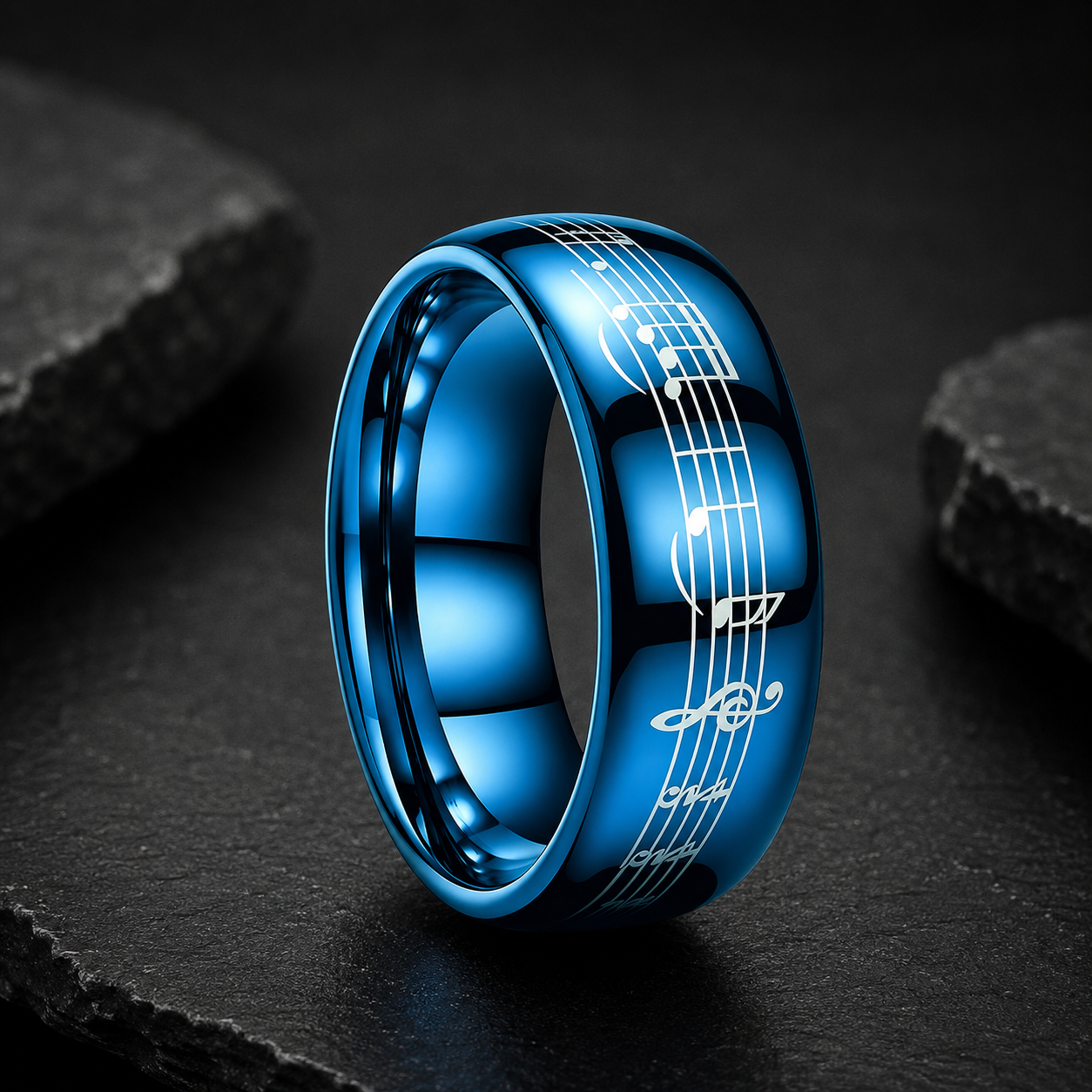 Tungsten Ring with Piano Five-Line Music Note Design