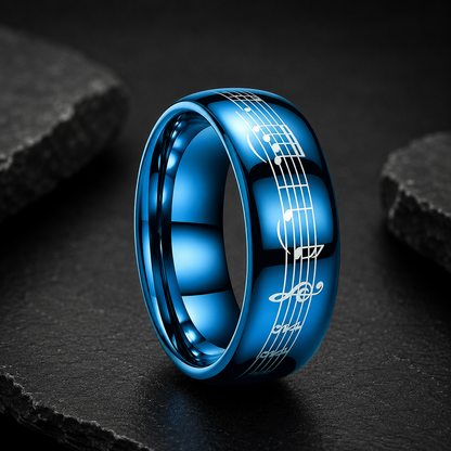 Tungsten Ring with Piano Five-Line Music Note Design