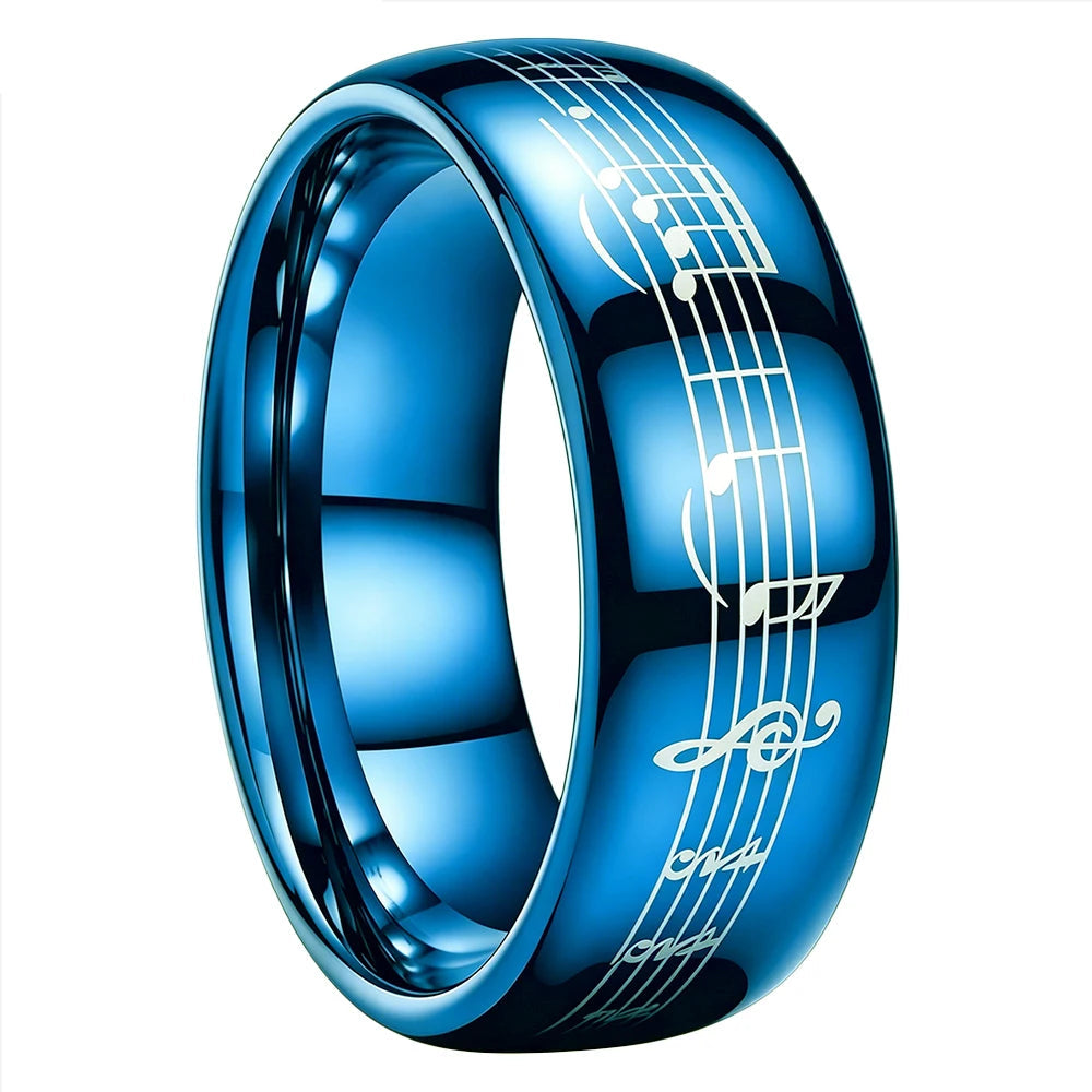 Tungsten Ring with Piano Five-Line Music Note Design