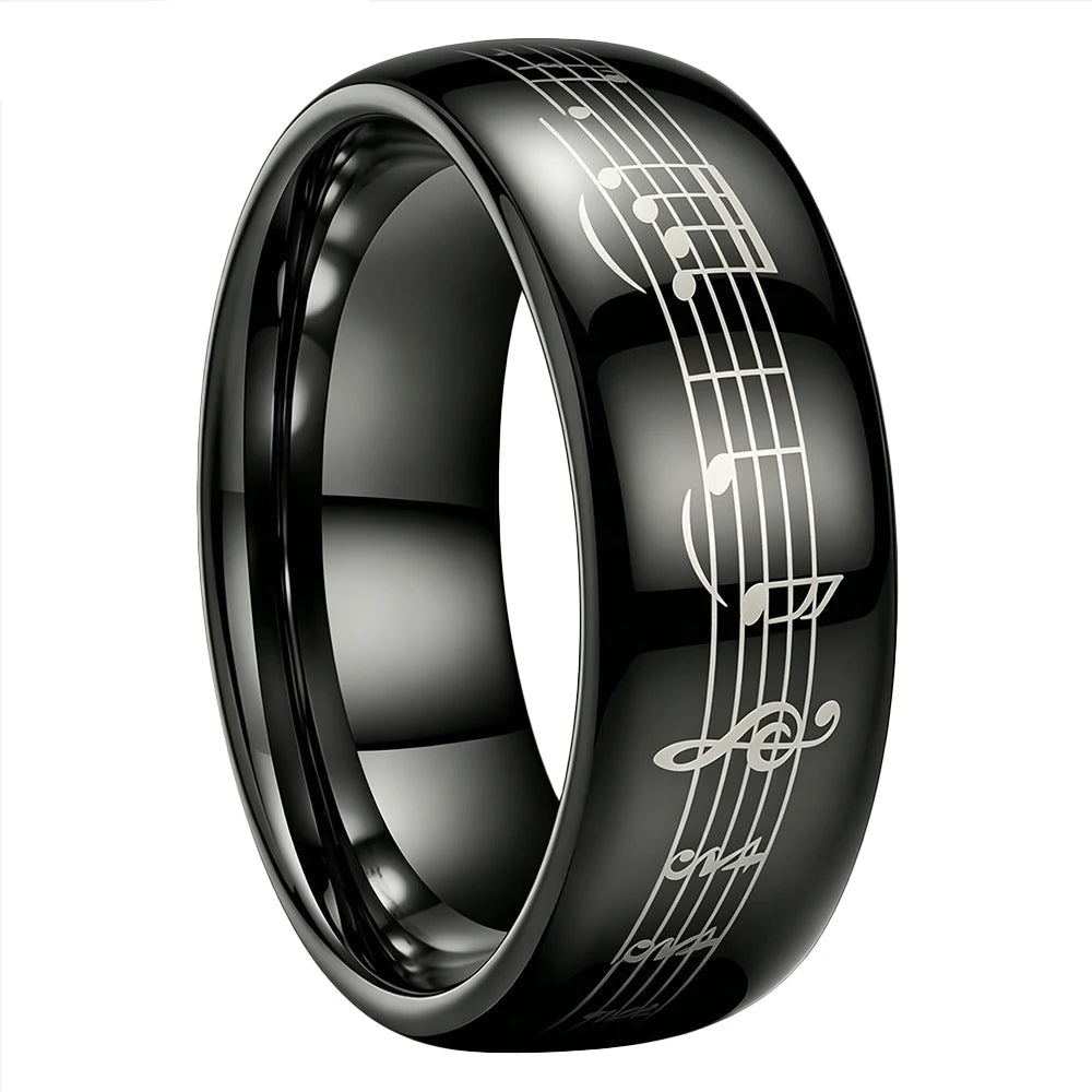 Tungsten Ring with Piano Five-Line Music Note Design