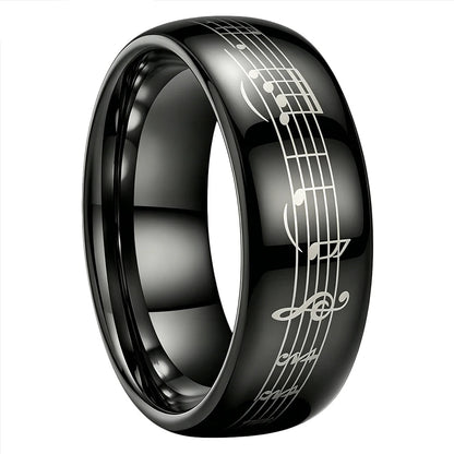 Tungsten Ring with Piano Five-Line Music Note Design