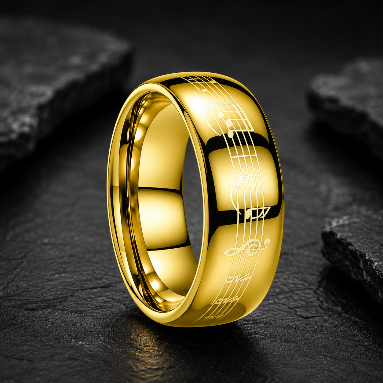 Tungsten Ring with Piano Five-Line Music Note Design