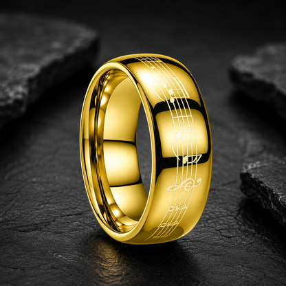 Tungsten Ring with Piano Five-Line Music Note Design