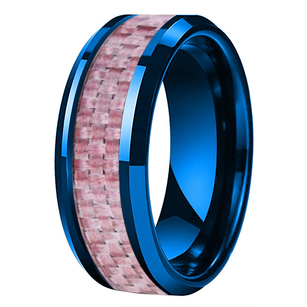 Tungsten Ring with Pink Carbon Fiber Inlay