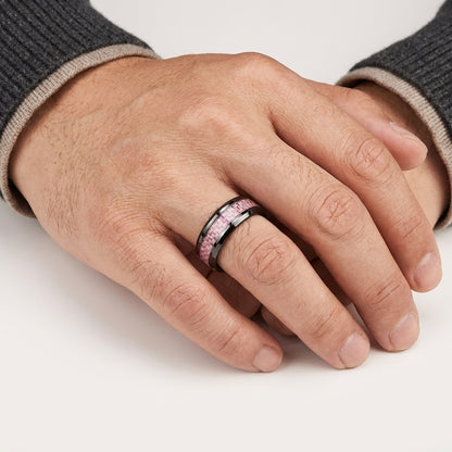 Tungsten Ring with Pink Carbon Fiber Inlay
