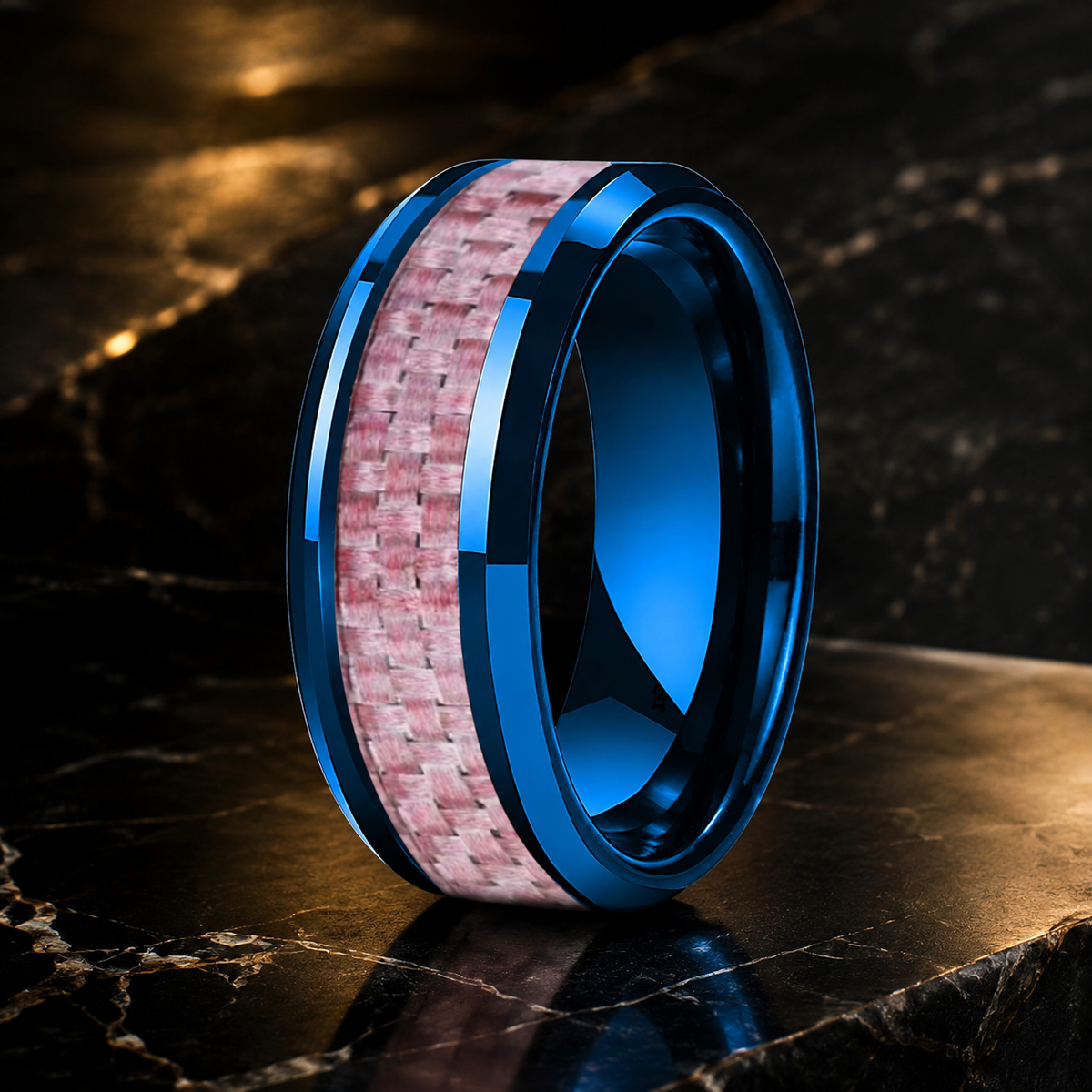 Tungsten Ring with Pink Carbon Fiber Inlay