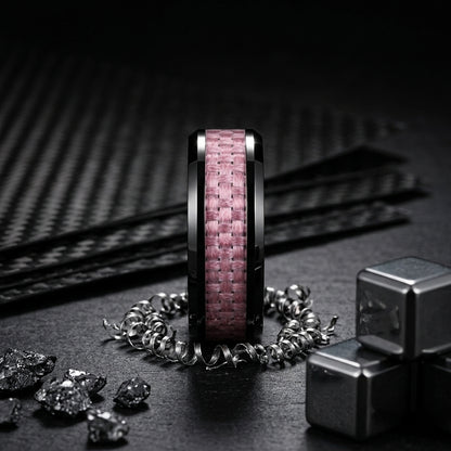 Tungsten Ring with Pink Carbon Fiber Inlay