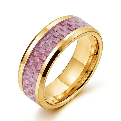Tungsten Ring with Pink Carbon Fiber Inlay
