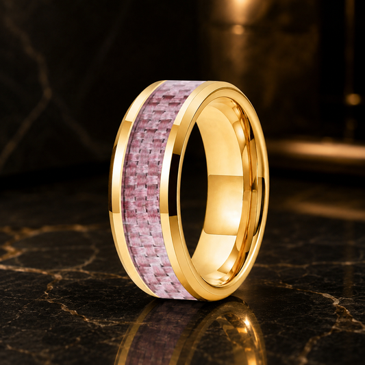 Tungsten Ring with Pink Carbon Fiber Inlay