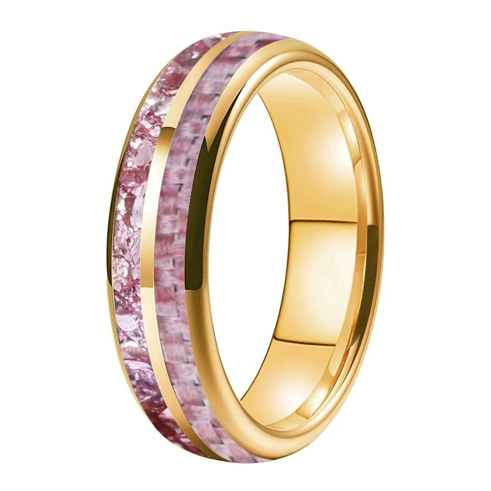 Tungsten Ring with Pink Morganite & Carbon Fiber Inlay