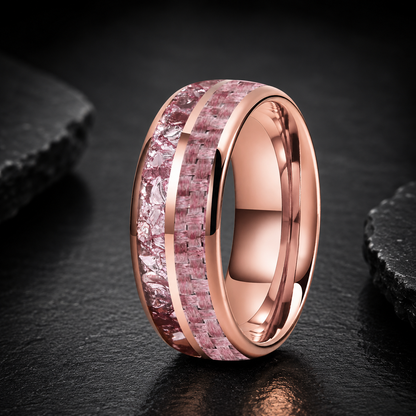 Tungsten Ring with Pink Morganite & Carbon Fiber Inlay