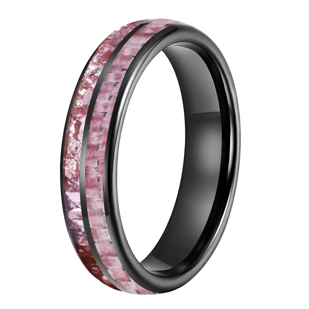 Tungsten Ring with Pink Morganite & Carbon Fiber Inlay