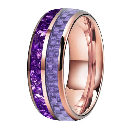 Tungsten Ring with Purple Carbon Fiber & Crystal Stone Inla