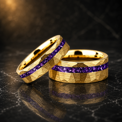 Tungsten Ring with Purple Glass Stone Inlay