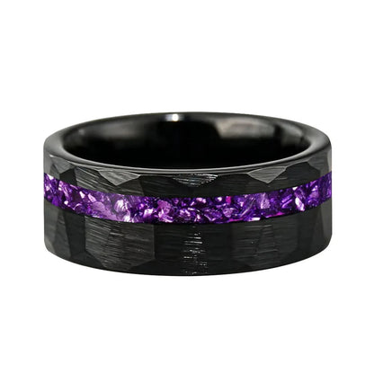 Tungsten Ring with Purple Glass Stone Inlay