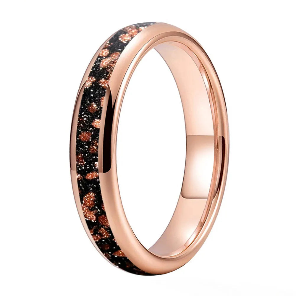 Tungsten Ring with Red Goldstone Nebula Inlay
