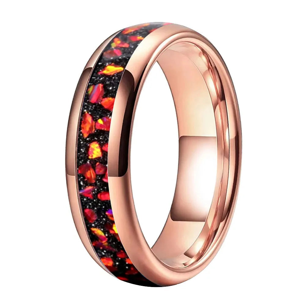Tungsten Ring with Red Garnet Inlay