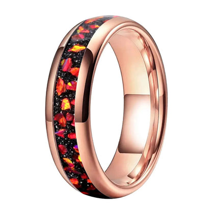 Tungsten Ring with Red Garnet Inlay