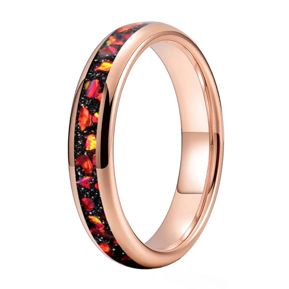 Tungsten Ring with Red Garnet Inlay
