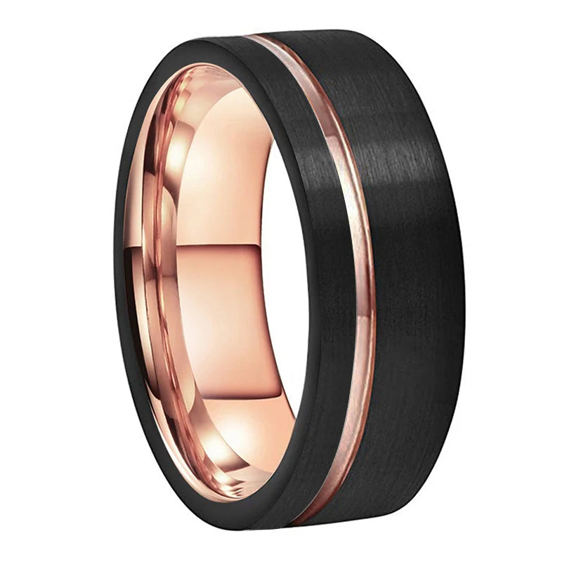 Tungsten Ring with Rose Gold Inlay