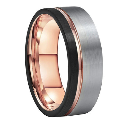 Tungsten Ring with Rose Gold Inlay