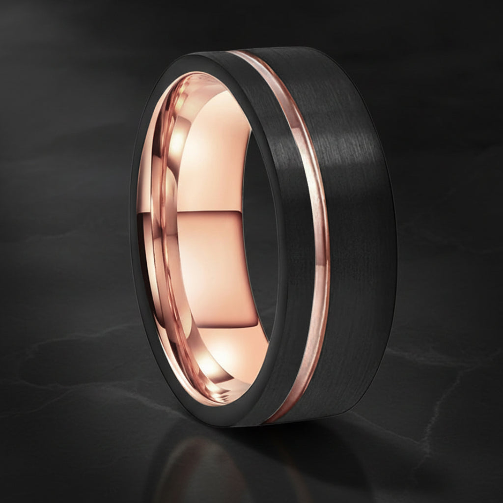 Tungsten Ring with Rose Gold Inlay
