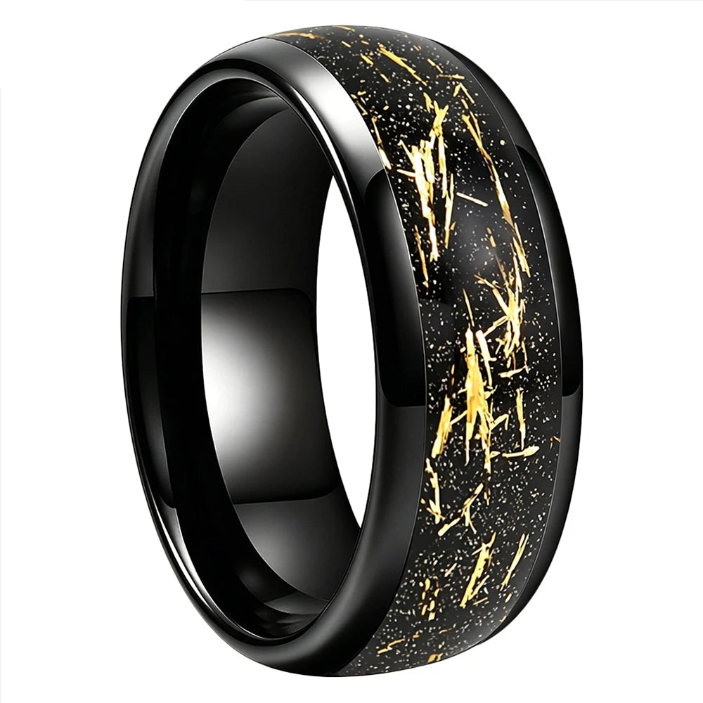 Tungsten Ring with Sandblasted Stone and Gold Foil Inlay