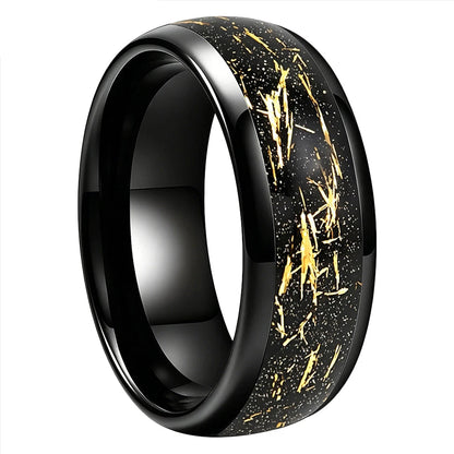 Tungsten Ring with Sandblasted Stone and Gold Foil Inlay