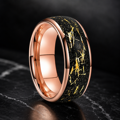 Tungsten Ring with Sandblasted Stone and Gold Foil Inlay