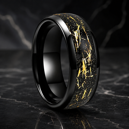 Tungsten Ring with Sandblasted Stone and Gold Foil Inlay
