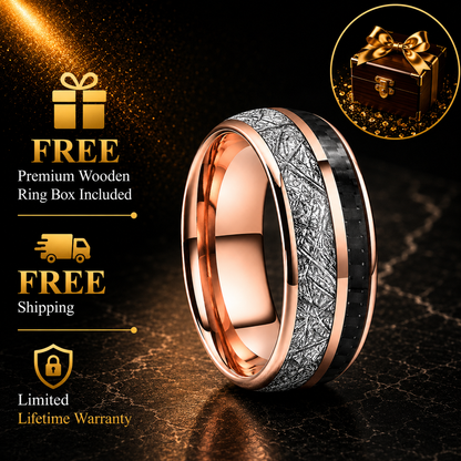 Tungsten Ring with White Meteorite & Black Carbon Fiber Inlay
