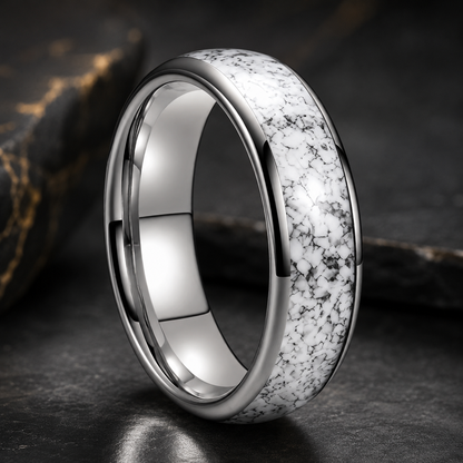 Tungsten Ring with White Turquoise Inlay