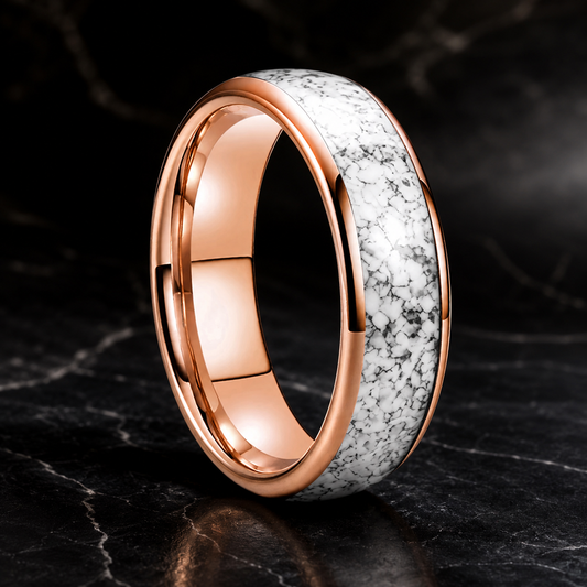 Tungsten Ring with White Turquoise Inlay